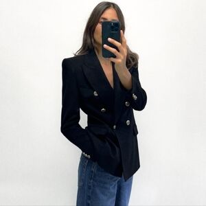 ZARA womens Blac Textured Double breasted Bleazer Jacket Tweed Weave